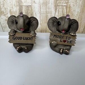 DWK 2016 Set of‎ 2 Elephants "Good Luck" "More to Love" Home Decor Figurines
